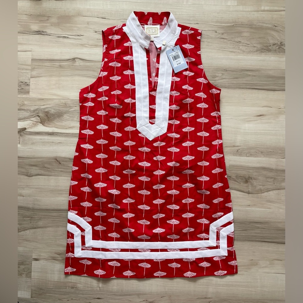 Sail to Sable Red Sleeveless Midi Dress with White Trim NWOT! - Picture 2 of 9